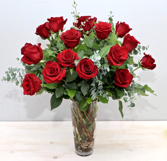 Dozen Red Roses Vase