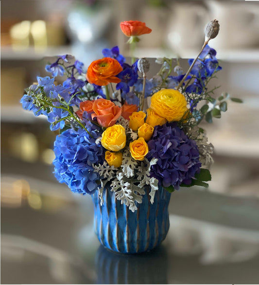Aqua Floral Vase